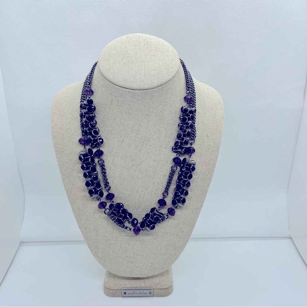 42’ Necklace Smokey Chain and Woven Metal wiDeep Purple Lucite End Caps & Beads